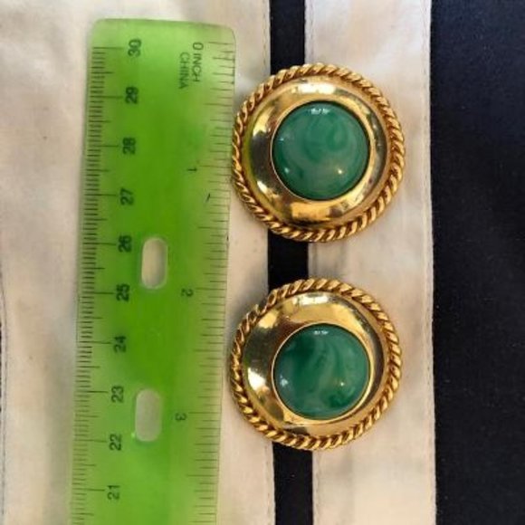 Vintage Ciner Gold Tone and Green Dome Earrings - Picture 5 of 5